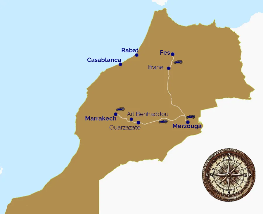 6-Day from Fes to Merzouga and Marrakech - MAP